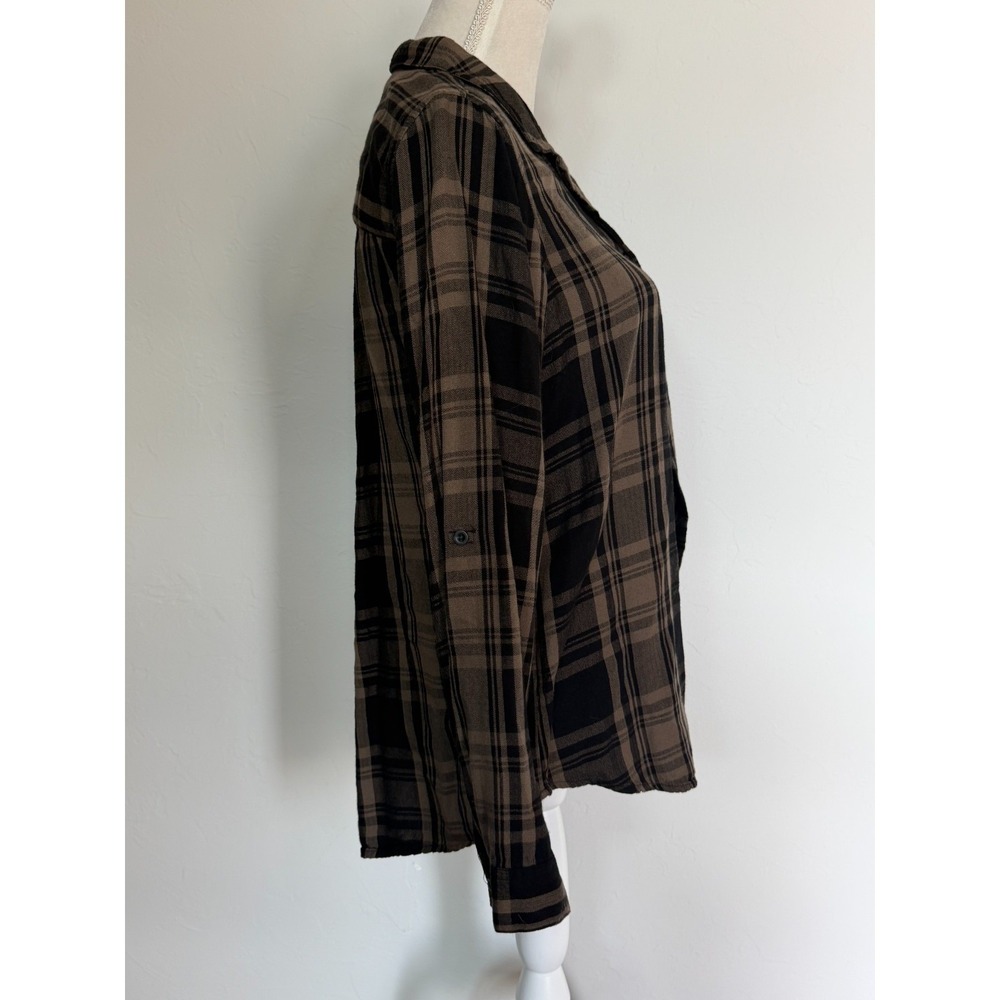 VICI S Brown Black Plaid Button Up Shirt 90s Grunge Dark Academia Fall Casual - Picture 3 of 11